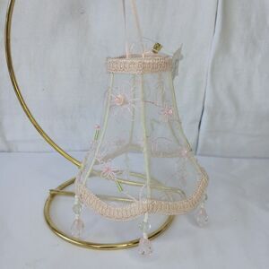 Vintage Victorian Style Beaded Sheer Pink Floral Lamp Shade Ornament NWT